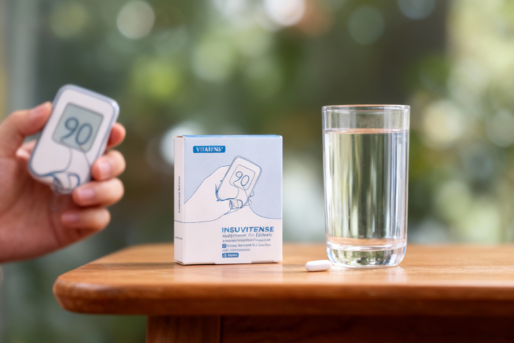 قرص مکمل غذایی برای دیابت کنار لیوان آب